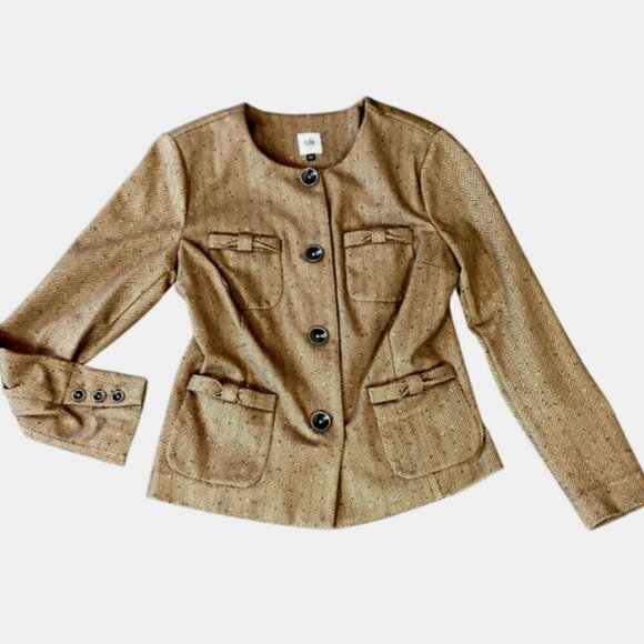 CABI Penny Blazer Tan Herringbone Fleck 3170 Lady Jacket Quiet Luxury Sz S #324C - Picture 3 of 13